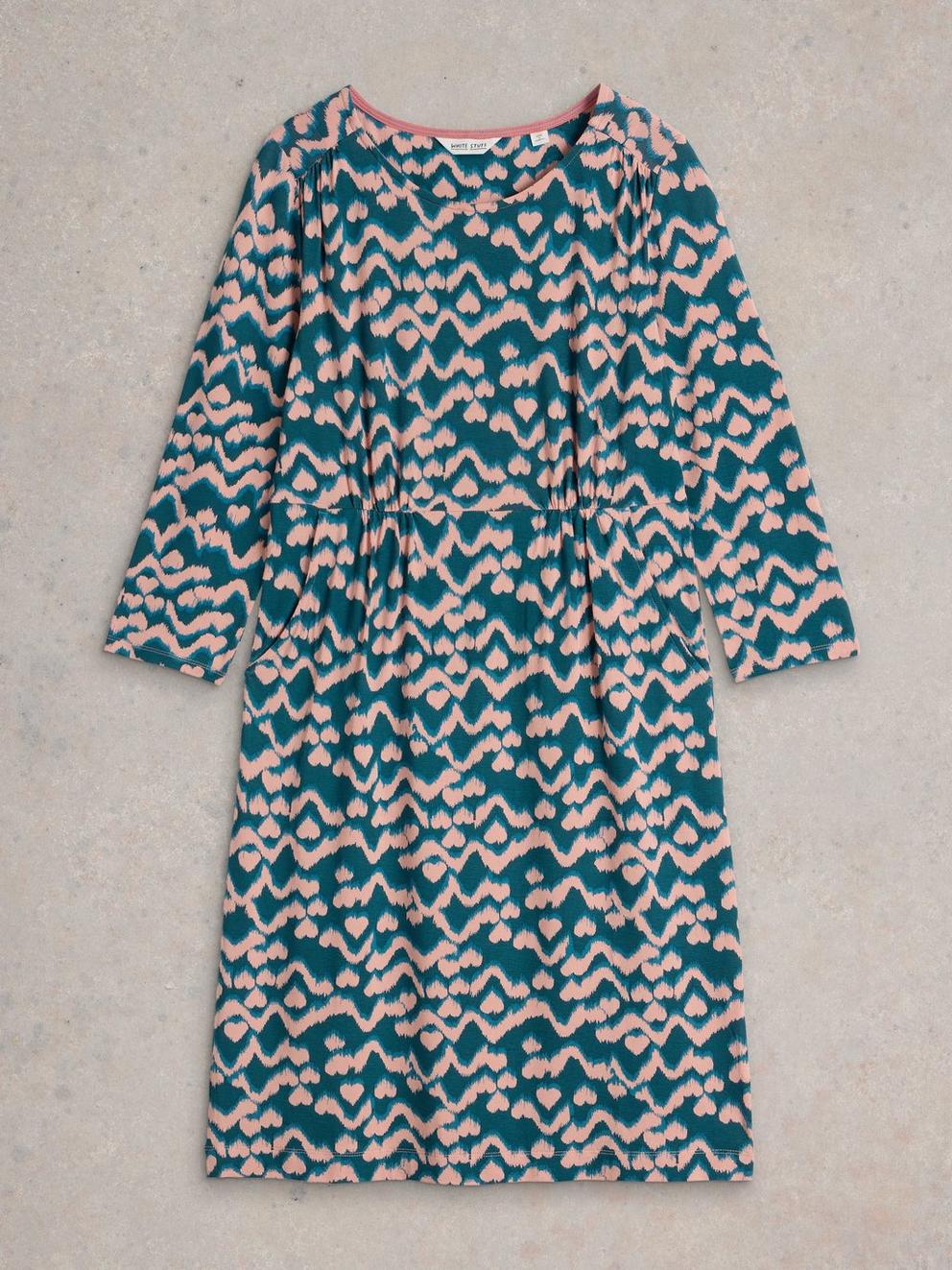 Tallie Jersey Printed Dress in TEAL PR - FLAT FRONT