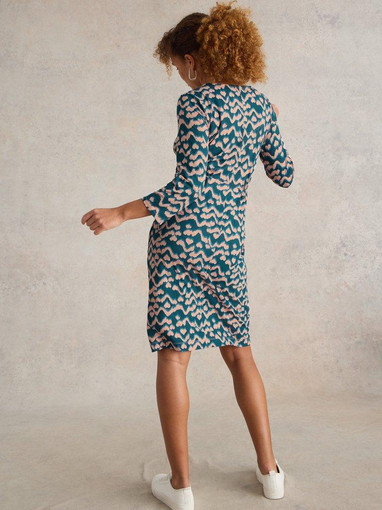 Tallie Jersey Printed Dress in TEAL PR - MODEL BACK