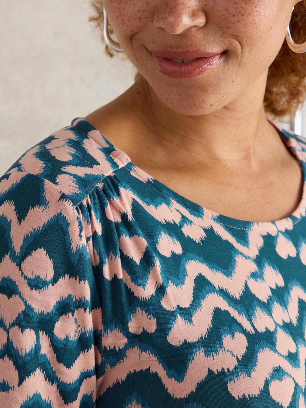 Tallie Jersey Printed Dress in TEAL PR - MODEL DETAIL