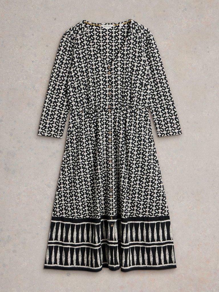 Mia Jersey V Neck Dress in BLK PR - FLAT FRONT