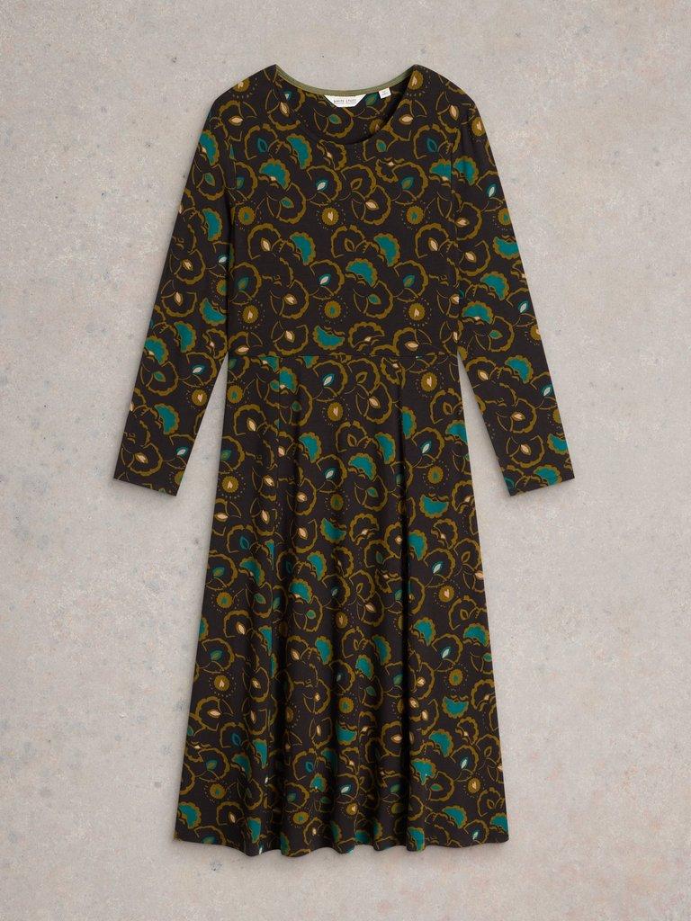 Madeline Jersey Midi Dress in BLK MLT - FLAT FRONT