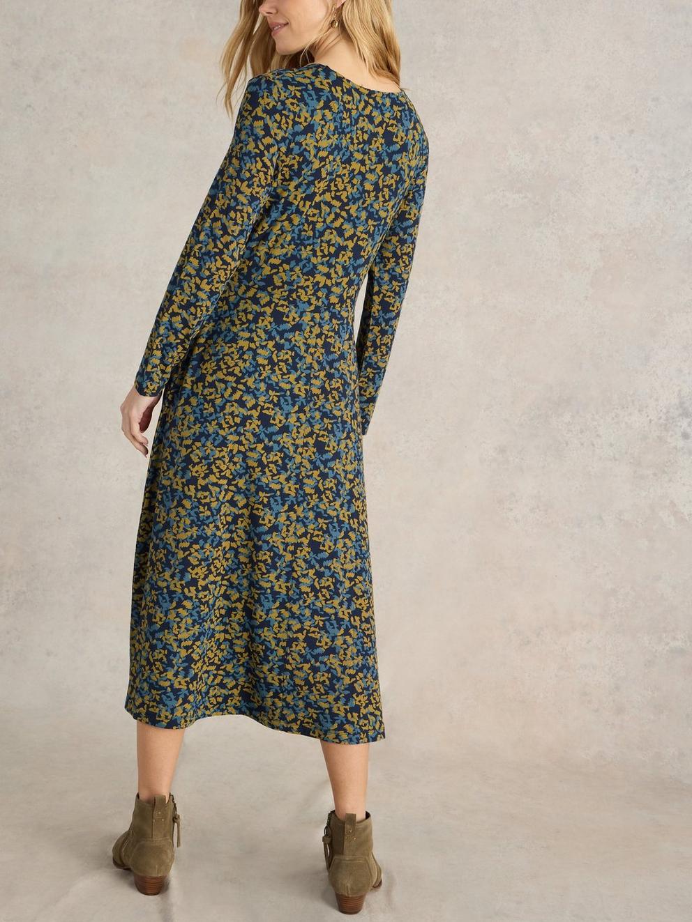 Madeline Jersey Midi Dress in NAVY PR - MODEL BACK
