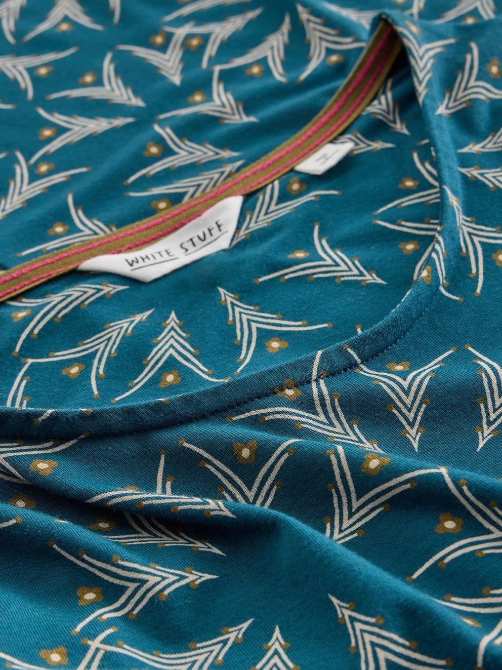 Madeline Jersey Midi Dress in TEAL MLT - FLAT DETAIL