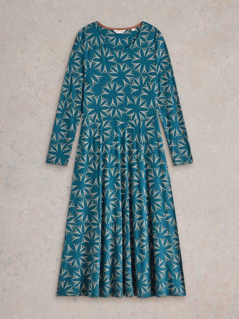 Madeline Jersey Midi Dress in TEAL MLT - FLAT FRONT