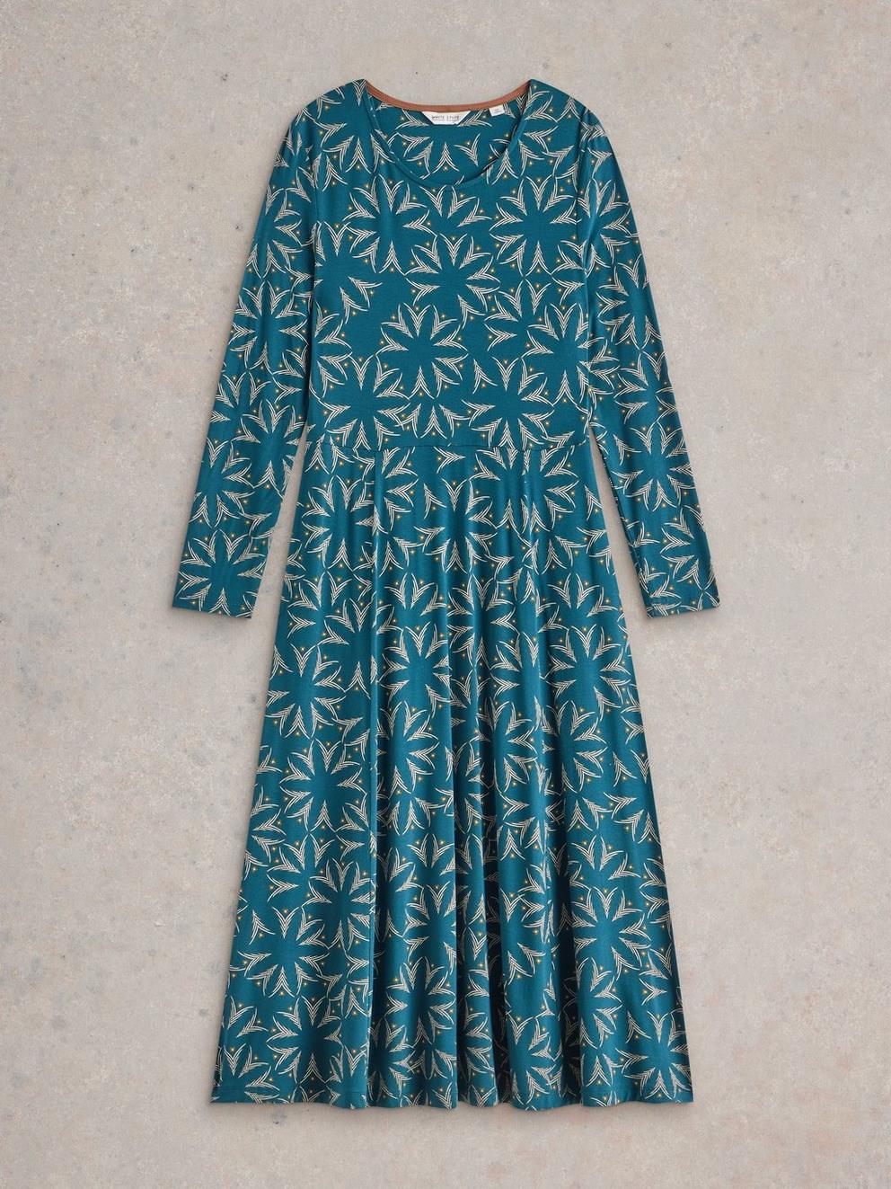 Madeline Jersey Midi Dress in TEAL MLT - FLAT FRONT