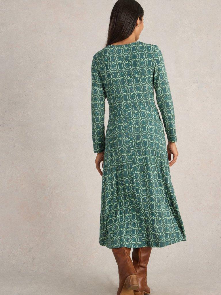 Madeline Jersey Midi Dress in TEAL PR - MODEL BACK