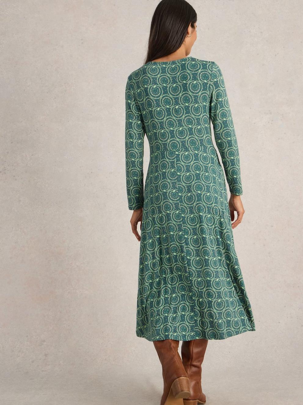 Madeline Jersey Midi Dress in TEAL PR - MODEL BACK