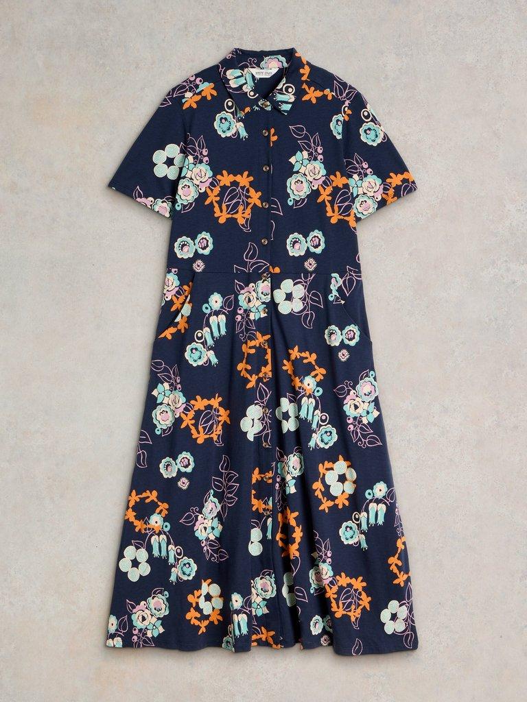 Rua Jersey Shirt Midi Dress in NAVY PR - FLAT FRONT