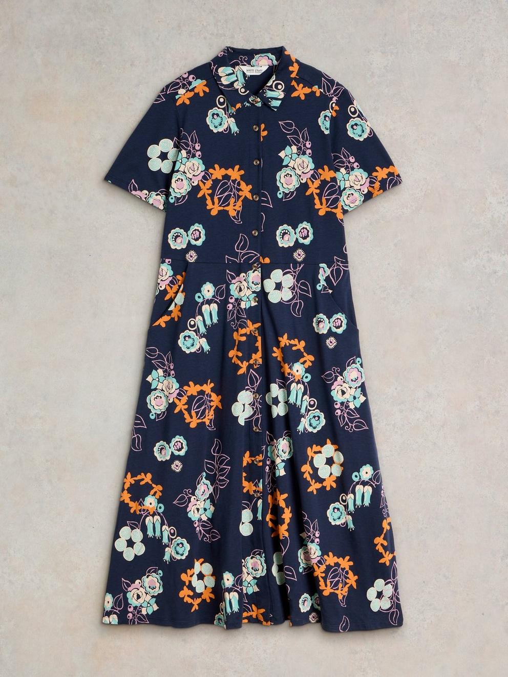 Rua Jersey Shirt Midi Dress in NAVY PR - FLAT FRONT