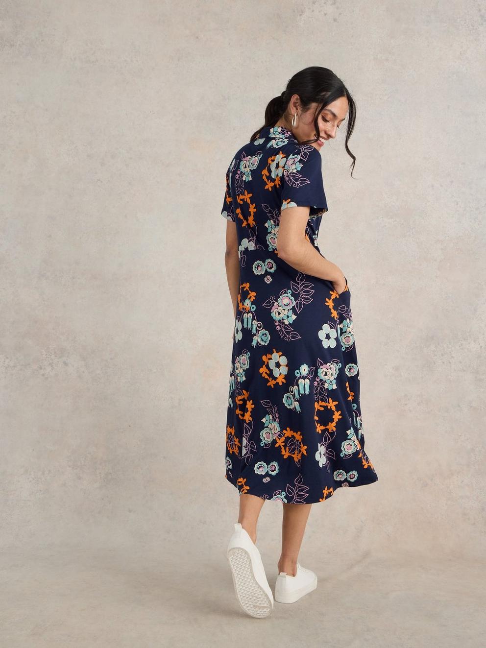 Rua Jersey Shirt Midi Dress in NAVY PR - MODEL BACK