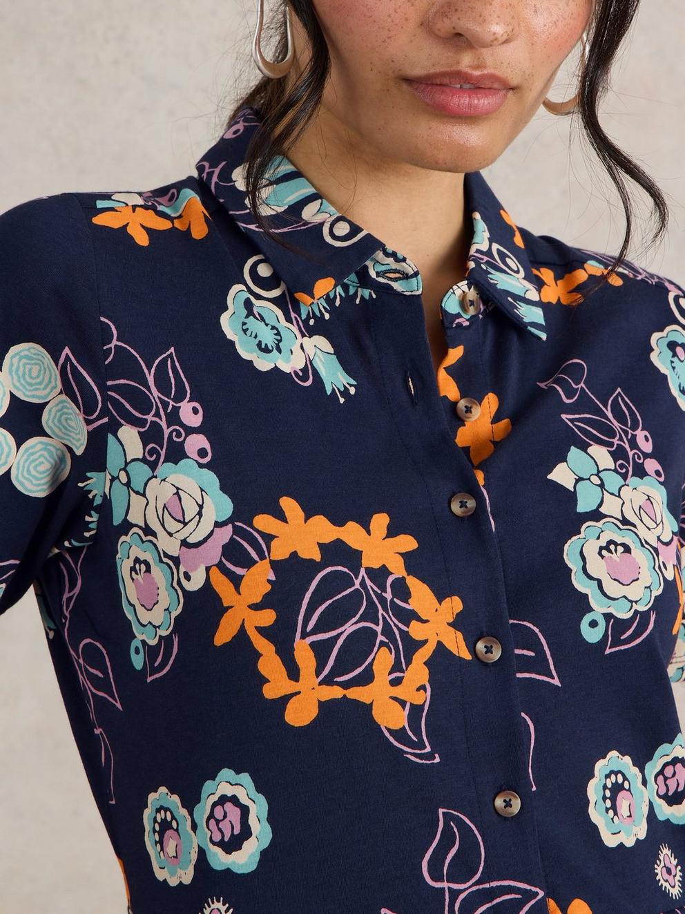 Rua Jersey Shirt Midi Dress in NAVY PR - MODEL DETAIL