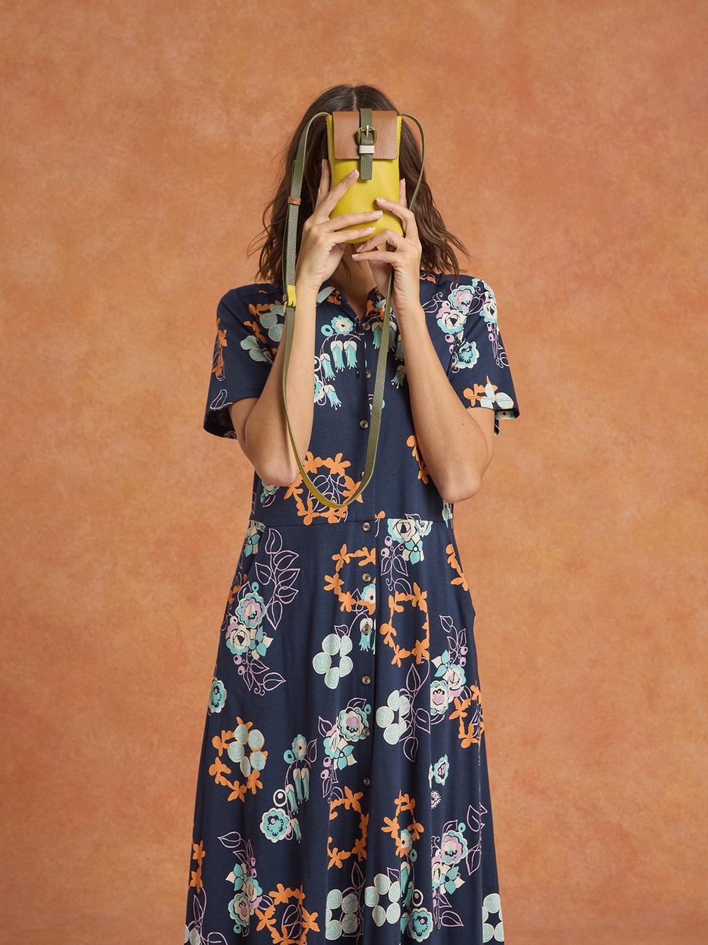 Rua Jersey Shirt Midi Dress in NAVY PR - MIXED