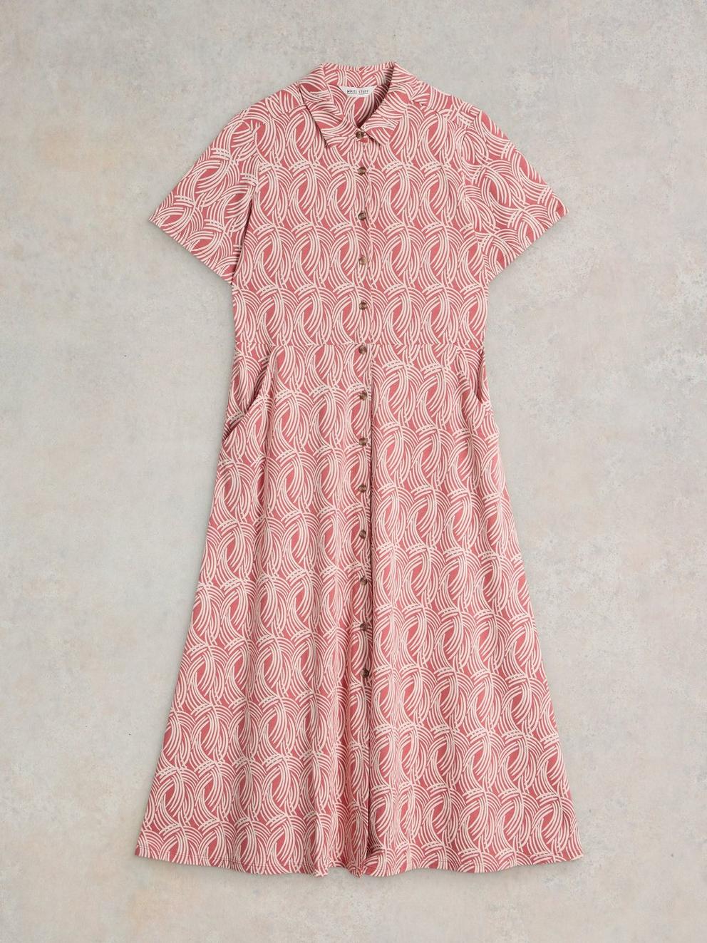 Rua Jersey Shirt Midi Dress in PINK MLT - FLAT FRONT