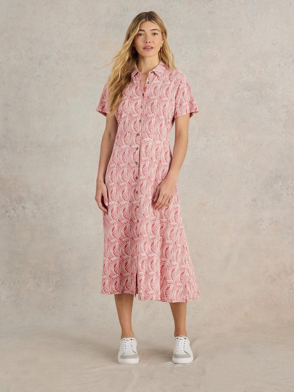 Rua Jersey Shirt Midi Dress in PINK MLT - MODEL FRONT