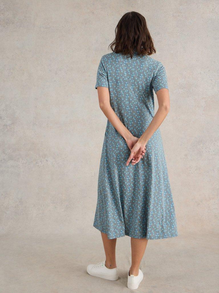 Rua Jersey Shirt Midi Dress in TEAL PR - MODEL BACK