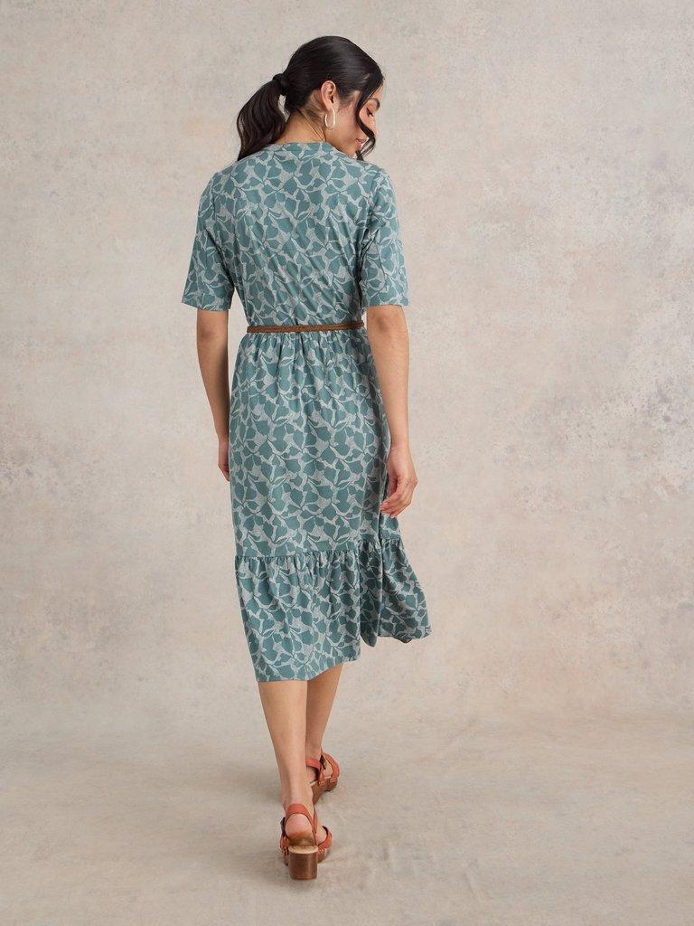 Naya Jersey Midi Dress in GREEN PR - MODEL BACK