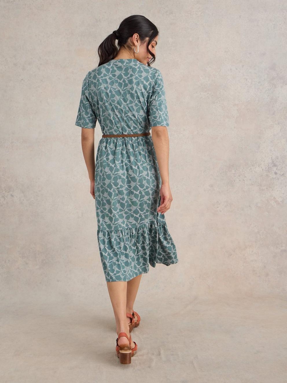 Naya Jersey Midi Dress in GREEN PR - MODEL BACK