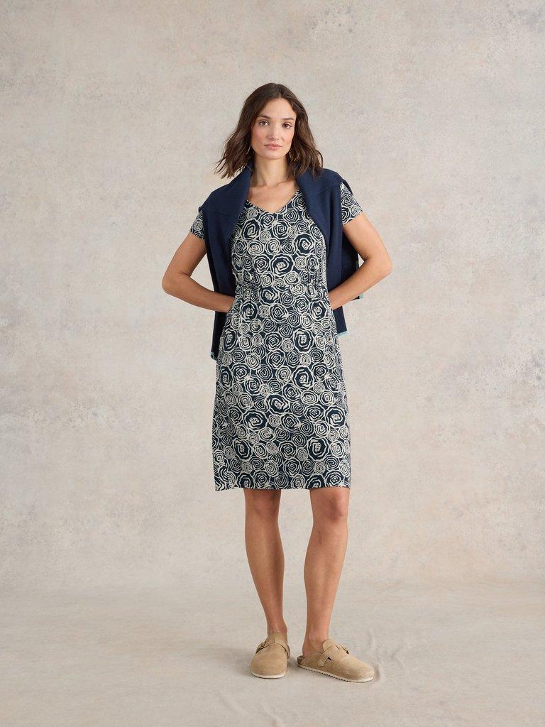 Tallie Knee Length Jersey Dress in NAVY PR - MODEL FRONT