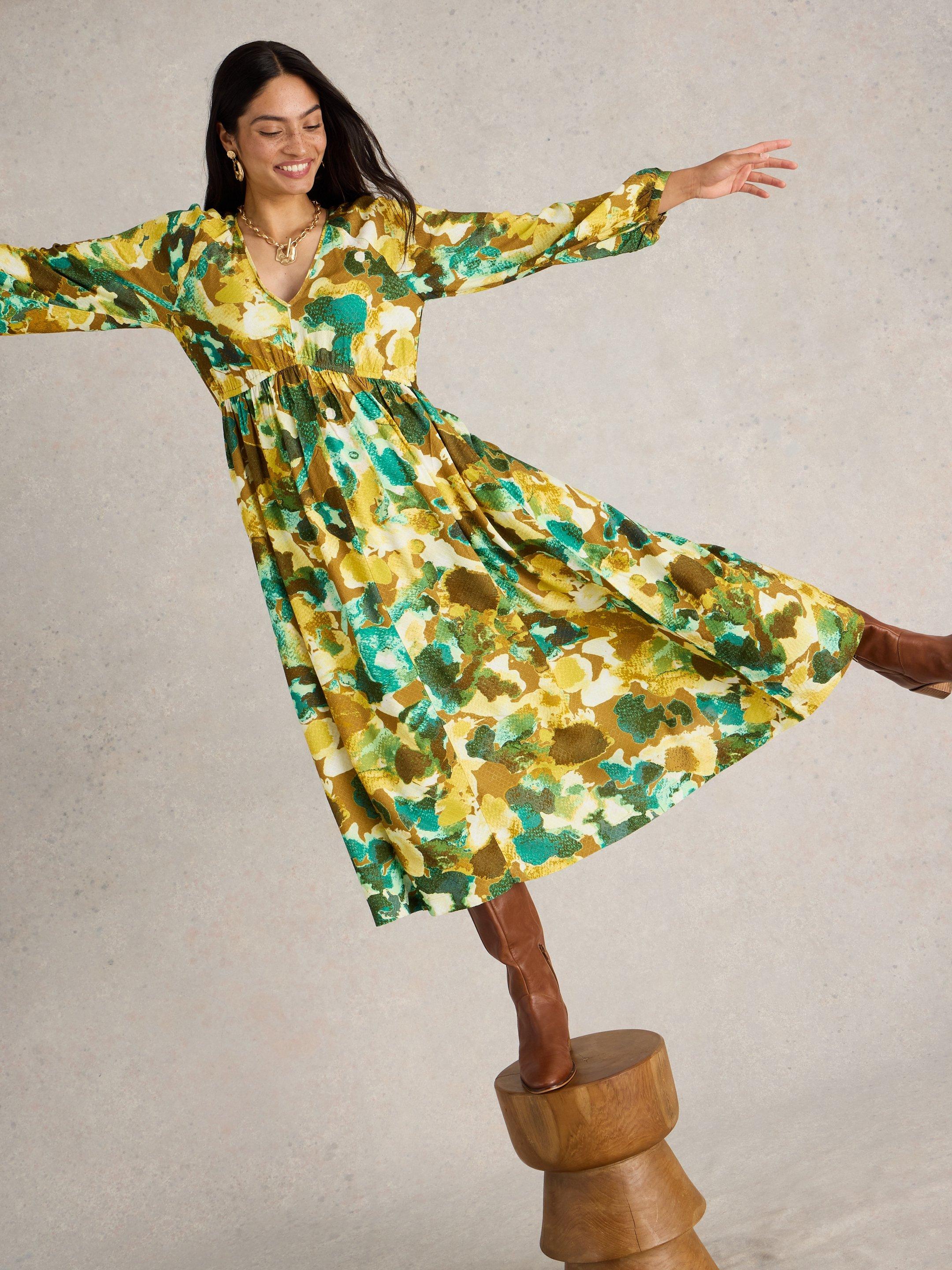 Imogen Midi Dress in YELLOW PRINT White Stuff