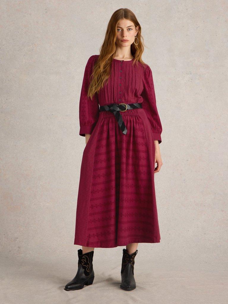 Celeste Jersey Midi Dress in DK RED - MODEL FRONT