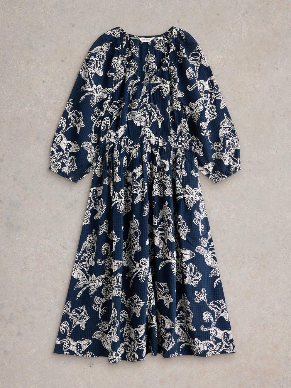 Skylar Midi Dress in NAVY PR - FLAT FRONT