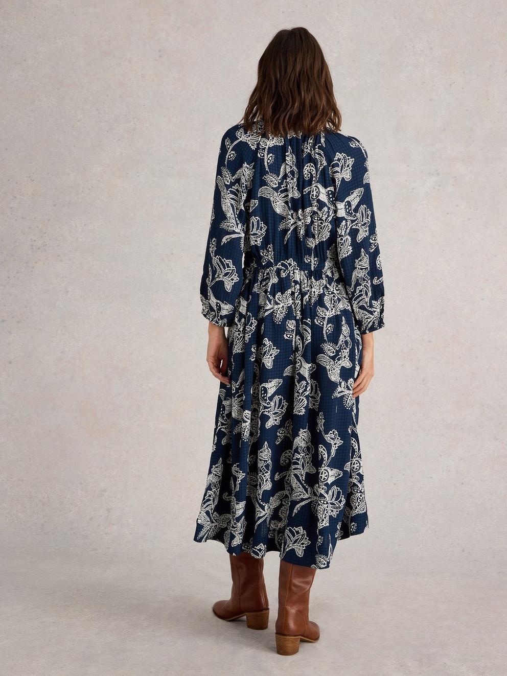 Skylar Midi Dress in NAVY PR - MODEL BACK