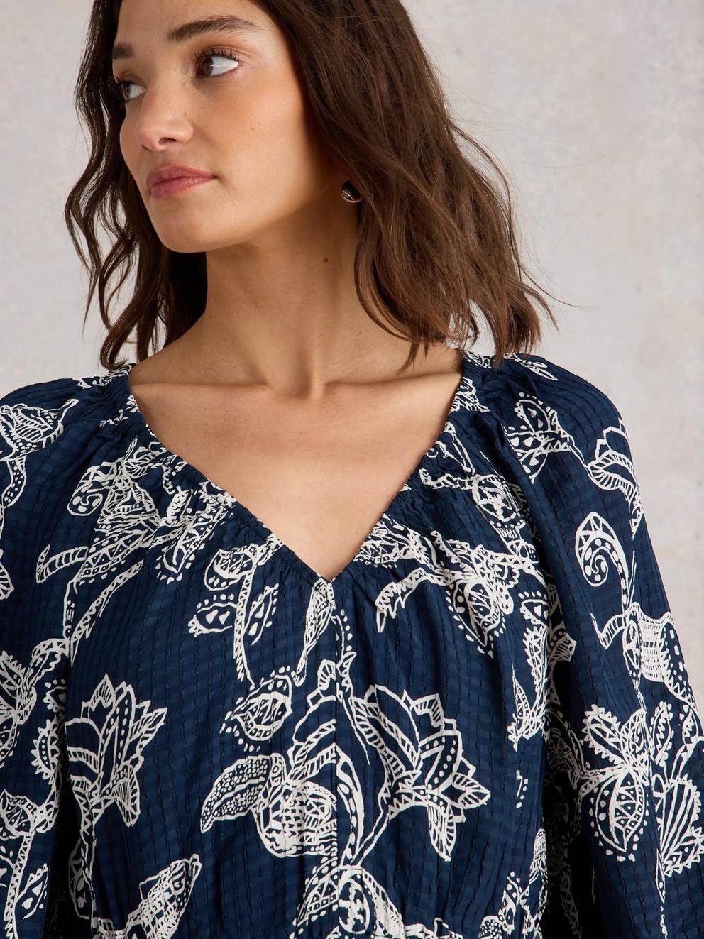 Skylar Midi Dress in NAVY PR - MODEL DETAIL