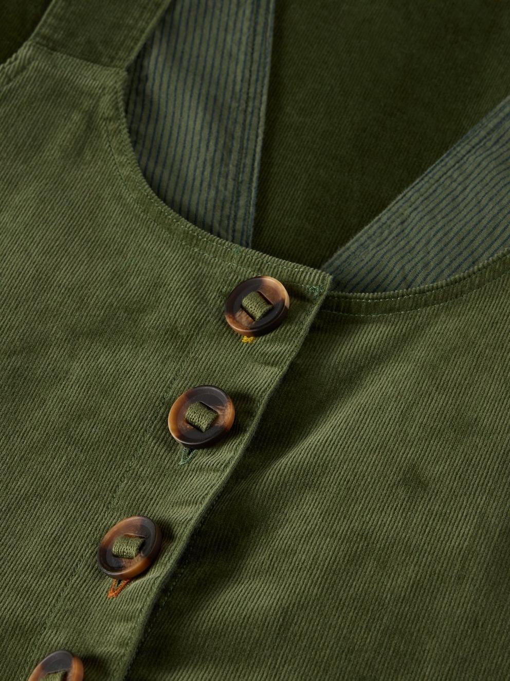 Viola Cord Dungaree in DK GREEN - FLAT DETAIL