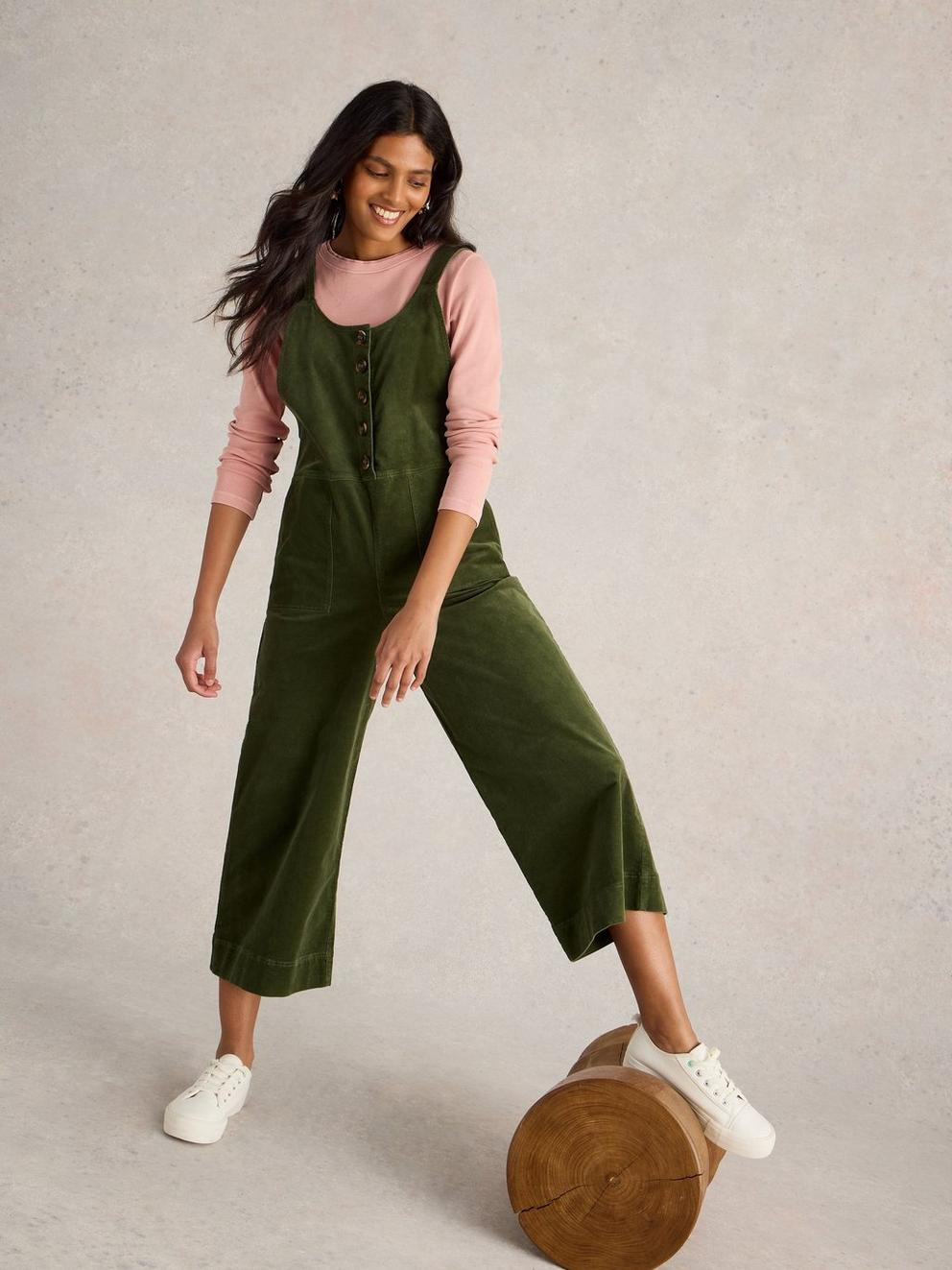 Viola Cord Dungaree in DK GREEN - LIFESTYLE