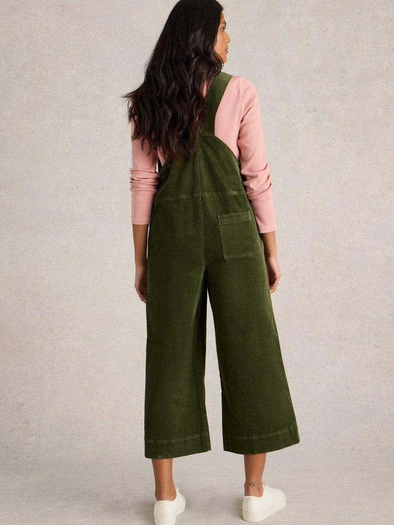 Viola Cord Dungaree in DK GREEN - MODEL BACK