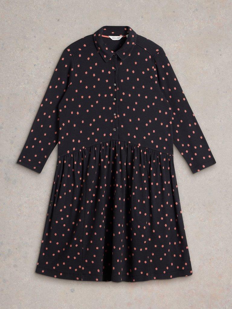 Everly Jersey Rib Shirt Dress in BLK PR - FLAT FRONT