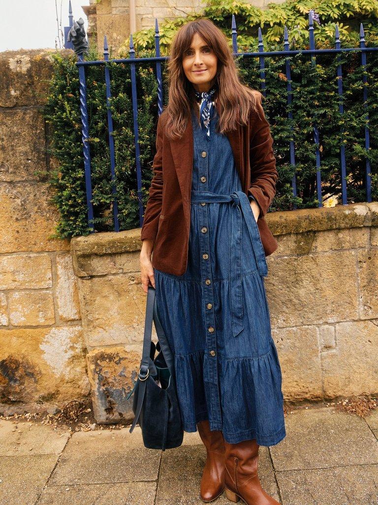 Mina Tiered Denim Dress in MID DENIM White Stuff