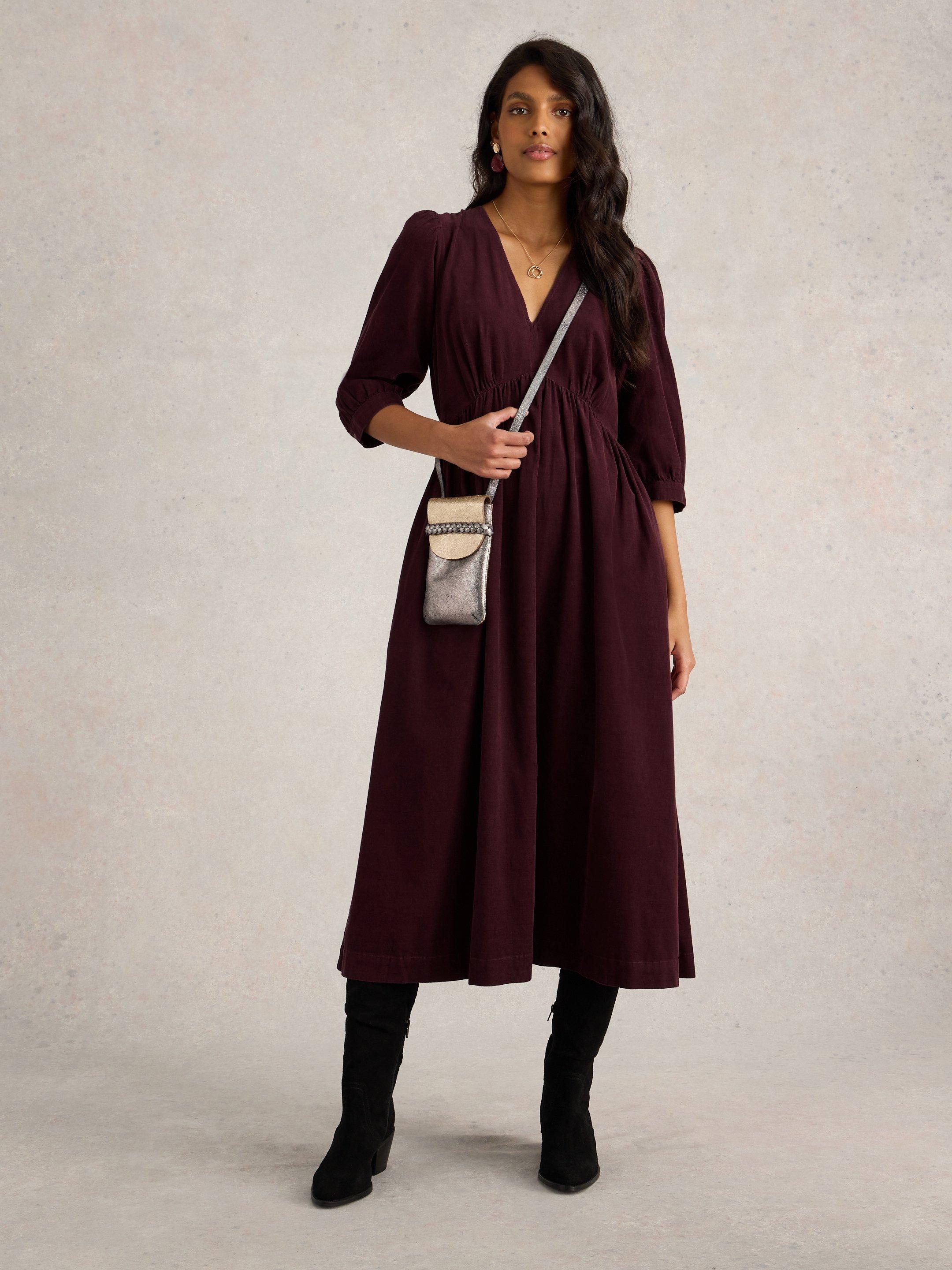 Lucy Cord Dress in DK PLUM | White Stuff