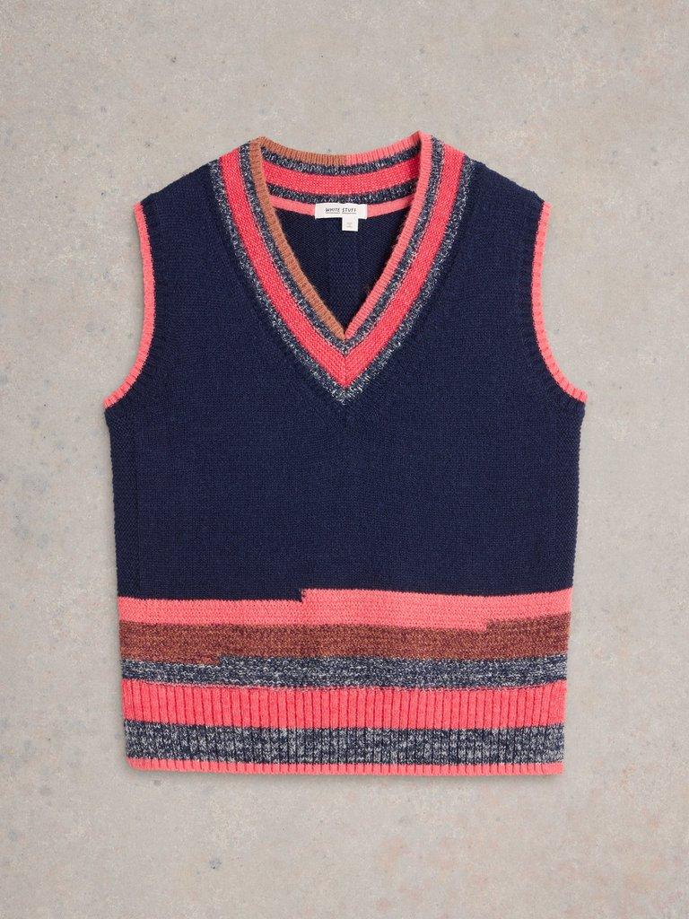 V NECK STRIPE TANK in NAVY MULTI - FLAT FRONT
