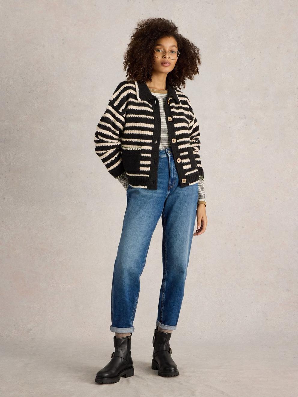 TYLER CARDI in BLK MLT - MODEL FRONT
