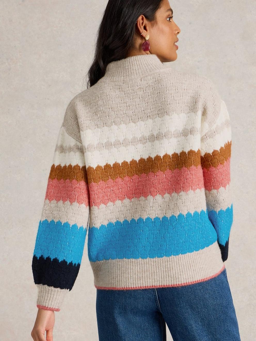 SHELLY COLOUR BLOCK JUMPER in NAT MLT - MODEL BACK