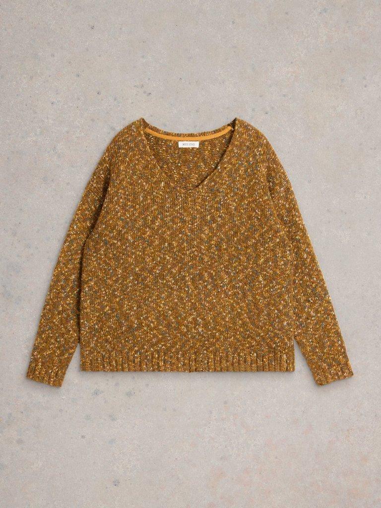 TEXTURED V NECK JUMPER  in BROWN MLT - FLAT FRONT