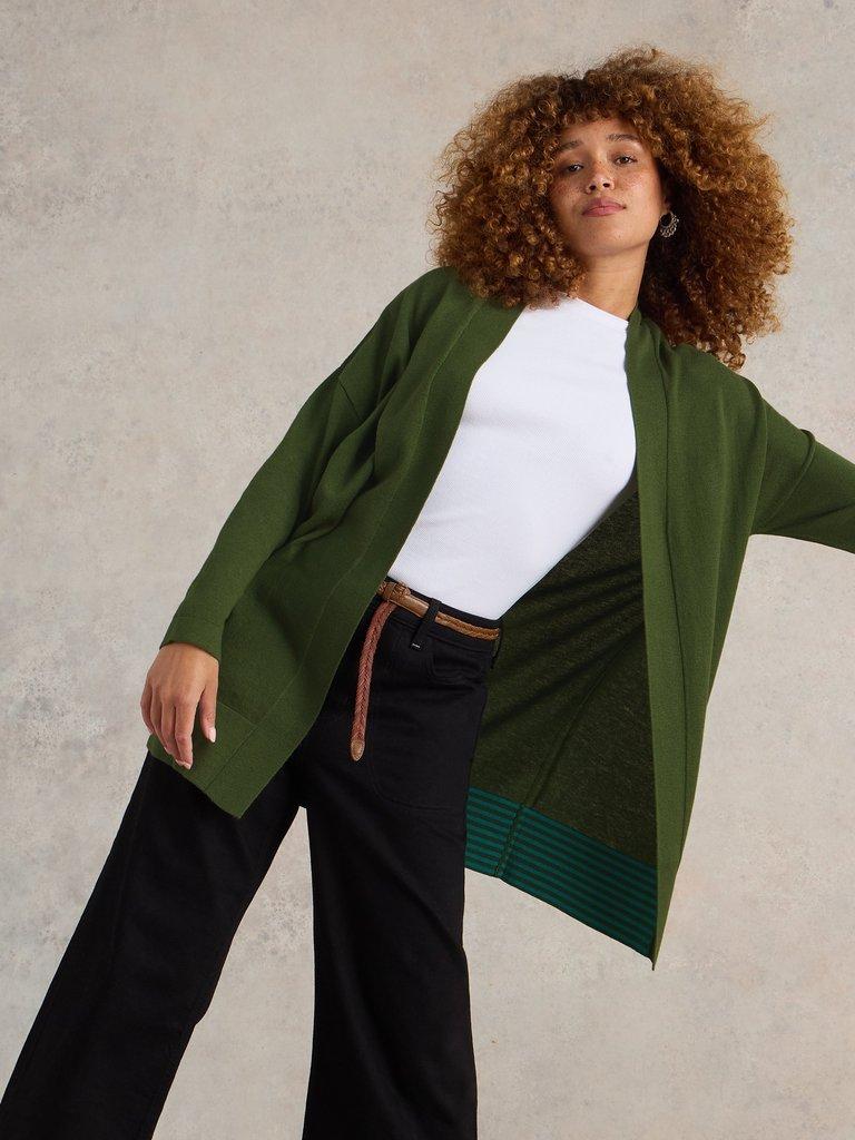 LAURA LONGLINE LONG SLEEVE CARDI in KHAKI GRN - LIFESTYLE