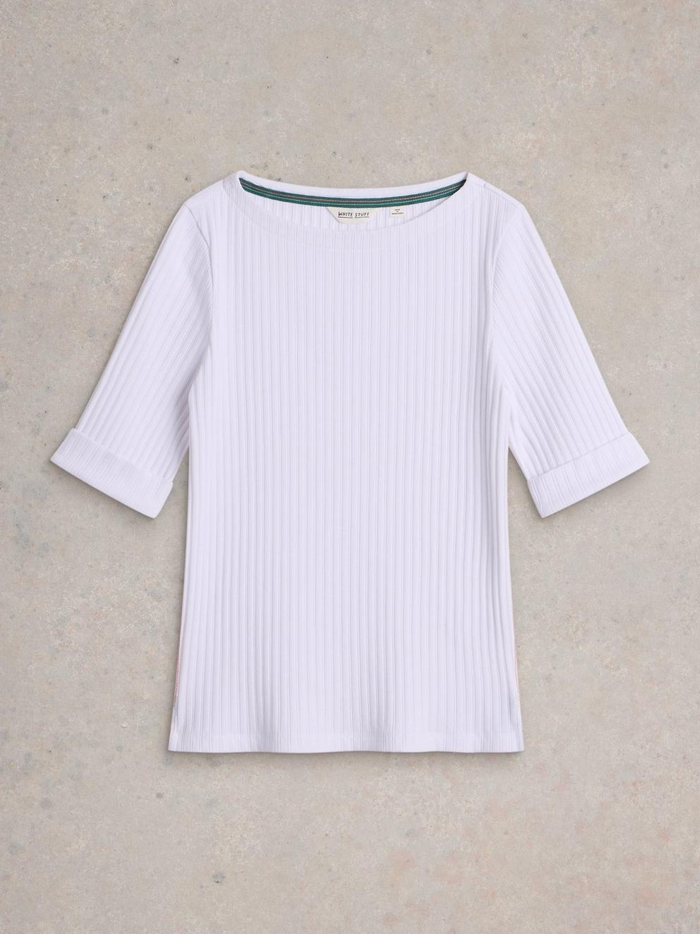 SYDNEY RIB BOAT NECK  in BRIL WHITE - FLAT FRONT