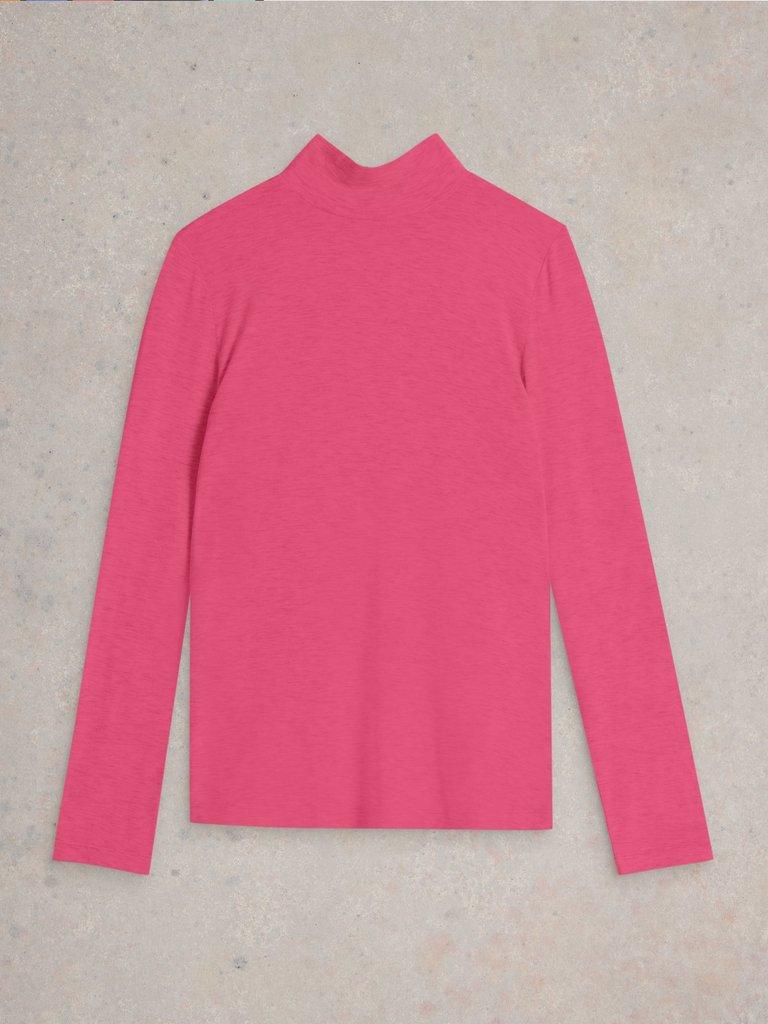 CAMILLE HIGH NECK TEE in BRT PINK - FLAT FRONT