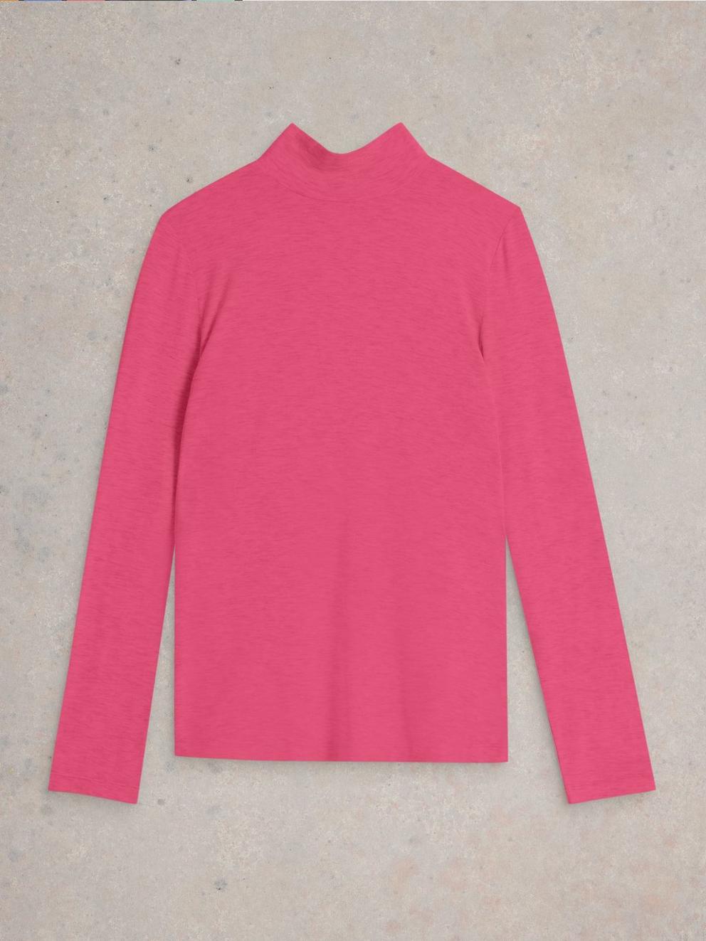CAMILLE HIGH NECK TEE in BRT PINK - FLAT FRONT