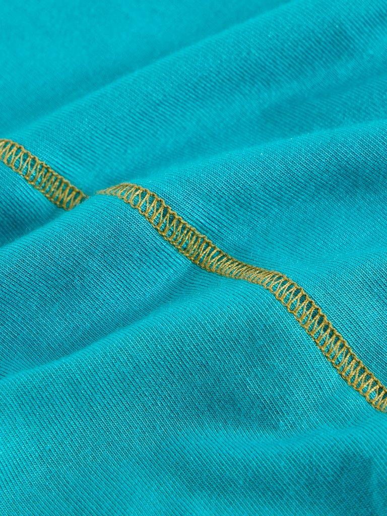 CAMILLE HIGH NECK TEE in BRT TEAL - FLAT DETAIL