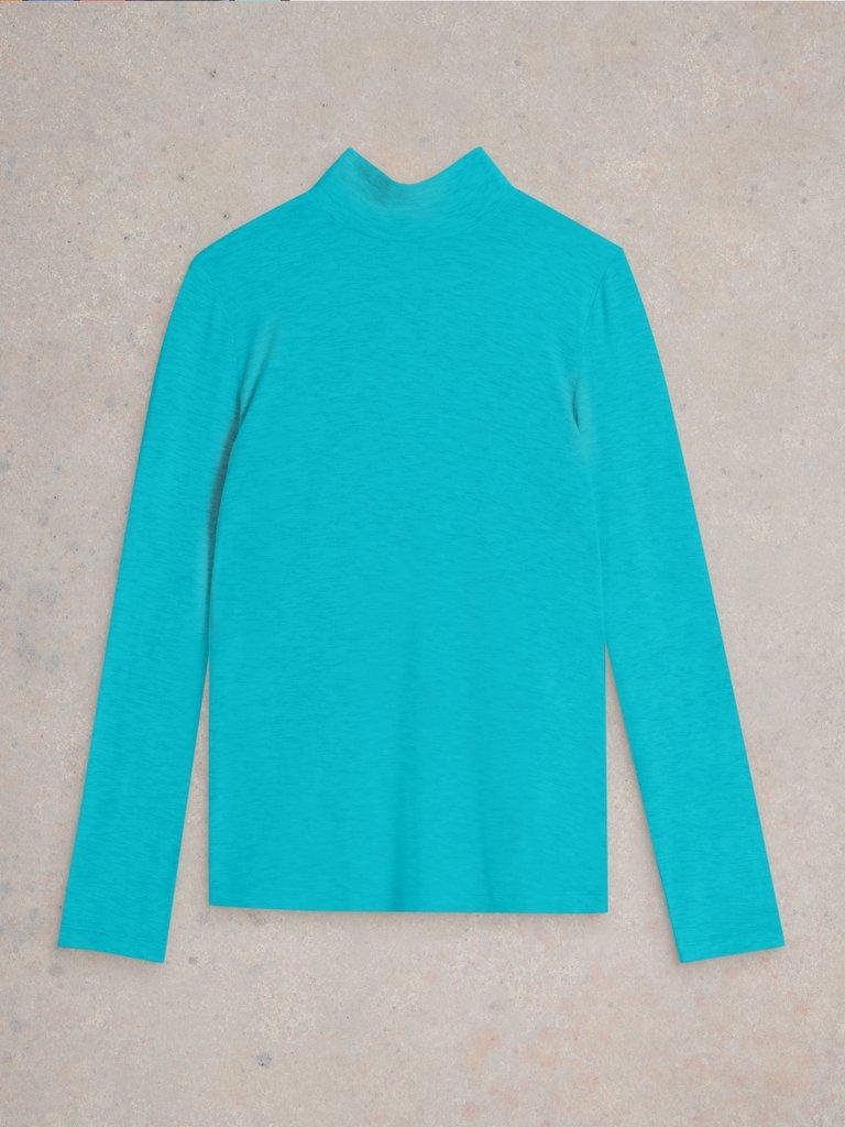 CAMILLE HIGH NECK TEE in BRT TEAL - FLAT FRONT