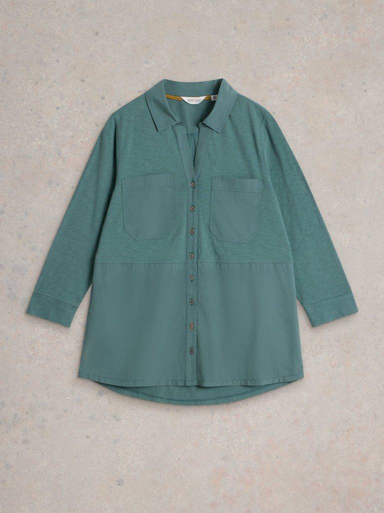 MISSY LONGLINE MIX SHIRT in DUS GREEN - FLAT FRONT
