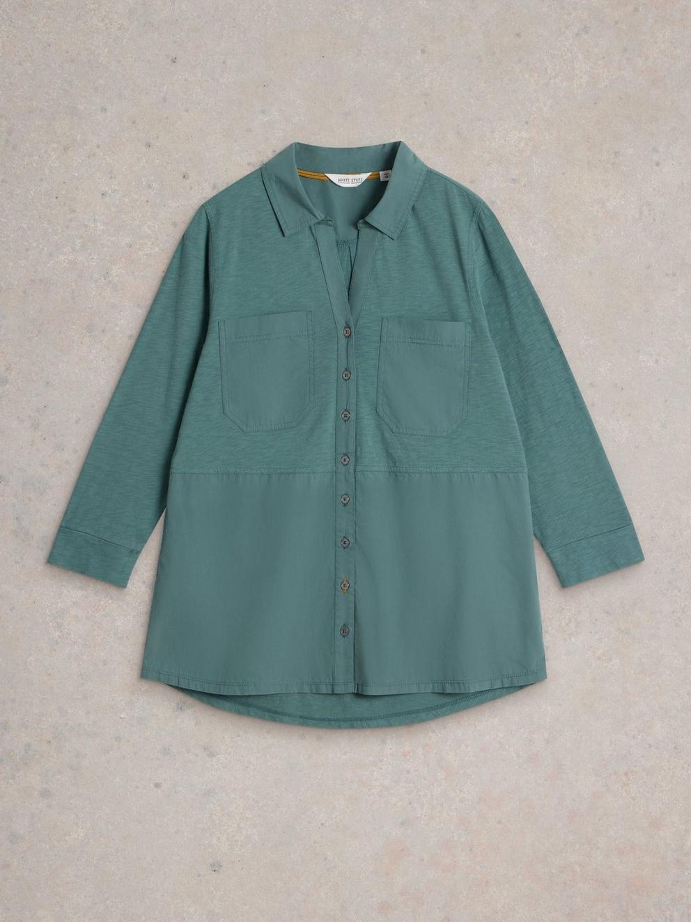 MISSY LONGLINE MIX SHIRT in DUS GREEN - FLAT FRONT