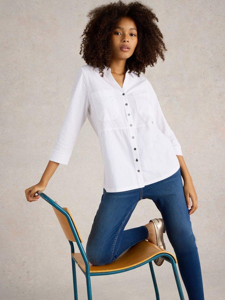 MISSY LONGLINE MIX SHIRT in NAT WHITE - LIFESTYLE