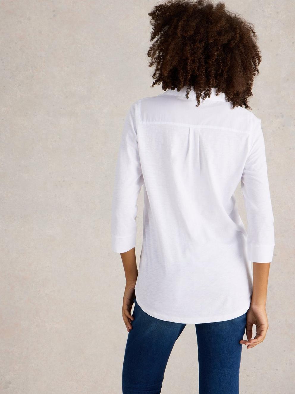 MISSY LONGLINE MIX SHIRT in NAT WHITE - MODEL BACK