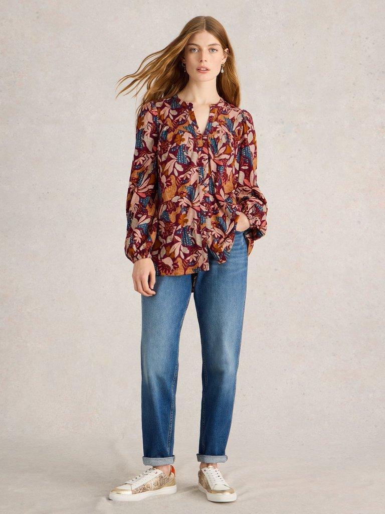 TERESA LONGLINE SHIRT in PLUM PR - MODEL FRONT