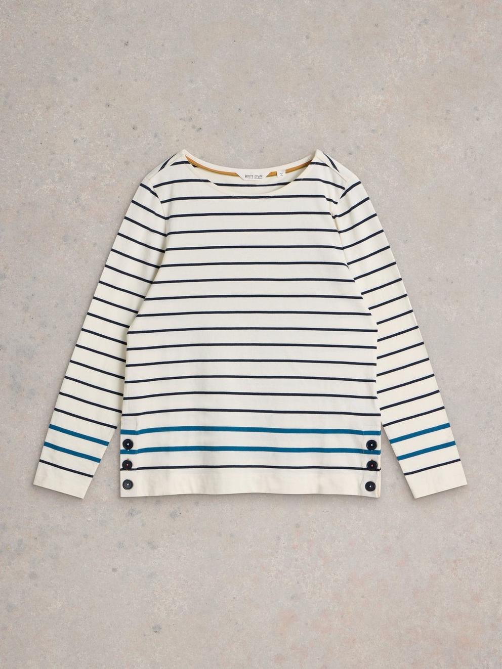 WILLOW STRIPE LS TOP in WHITE MLT - FLAT FRONT