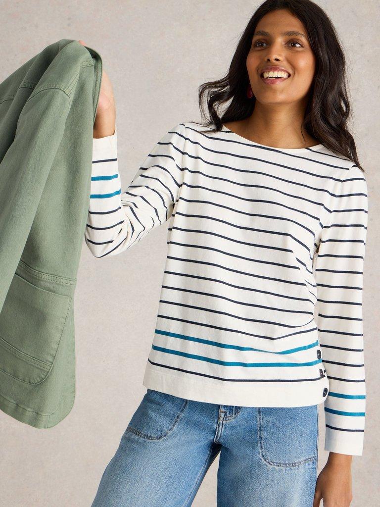 WILLOW STRIPE LS TOP in WHITE MLT - LIFESTYLE